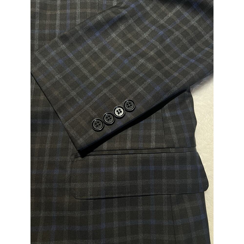 Antonio Cardinni 40L Blazer Wool Silk Blend Gray Blue Plaid - Picture 9 of 14